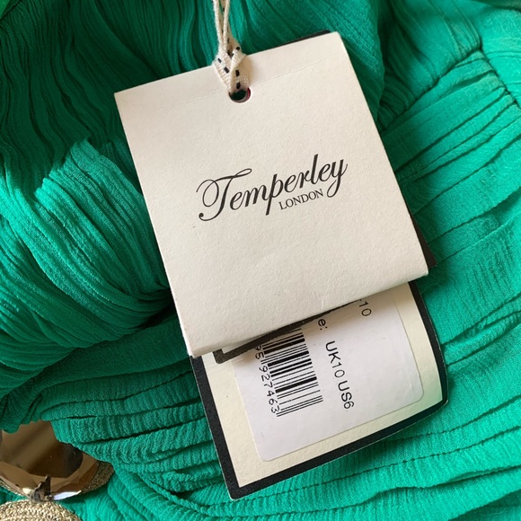 Temperley London Chiffon and Silk Green Ruched Dress Size 6 - Picture 7 of 7